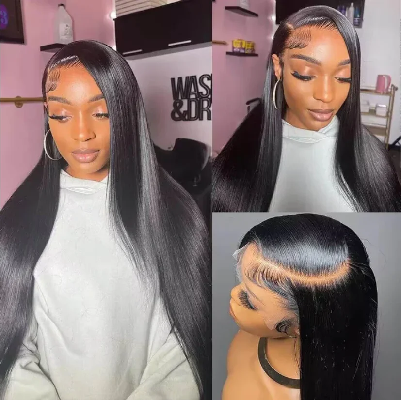 300% 13x6 HD Lace Frontal Wig 100% Raw Human Hair Straight Lace Front Wig 30 36 Inch 5x5 HD Lace Glueless Wig No Glue Human Hair image 3