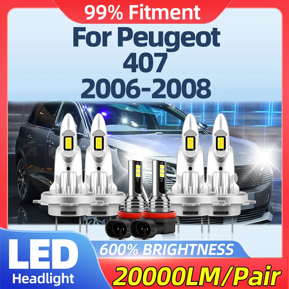 

360W Turbo Auto Lamps 60000LM CSP Chips LED Headlight Bulbs 6000K 12V Plug And Play Fog Lights For Peugeot 407 2006 2007 2008