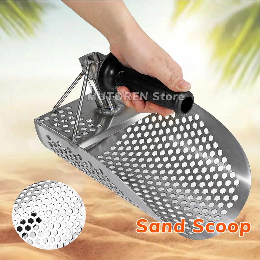 Sand Scoop for Metal Detecting, Heavy Duty Metal Detector Beach Finds Scoop, Stainless Steel Metal Detecting Tool Digging Shovel