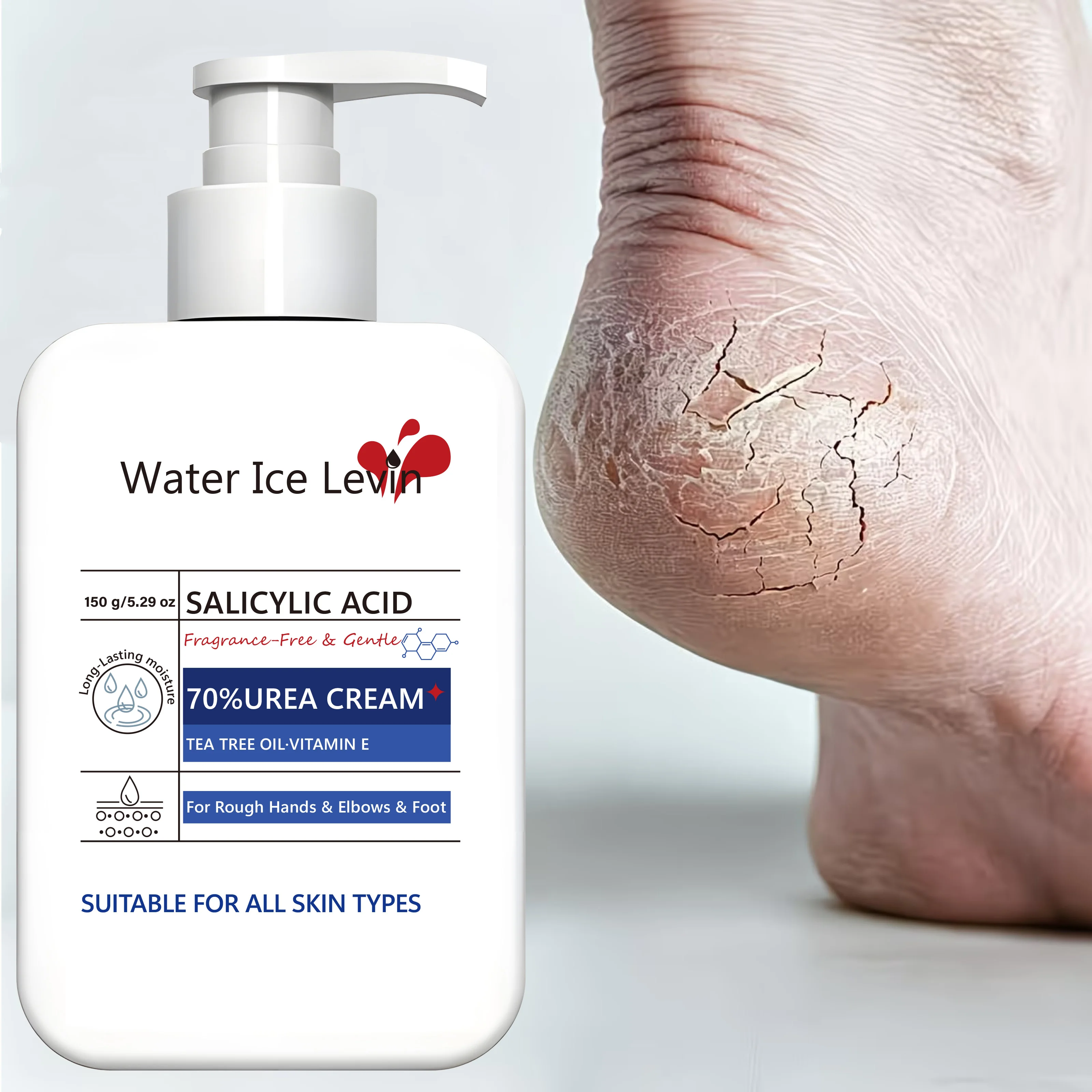 Water Ice Levin 70% Urea Cream 150g Fragrance‑Free Foot Cream With Tea Tree Oil Vitamin E For Rough Hand Elbow Foot Skin Care