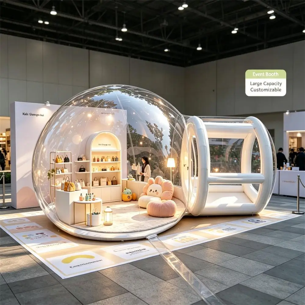 Transparante opblaasbare bubbeltent; snel op te zetten; inclusief blower; geschikt voor kamperen, feesten en feestelijke decoraties; voorraad beschikbaar in de EU voor directe verzending.