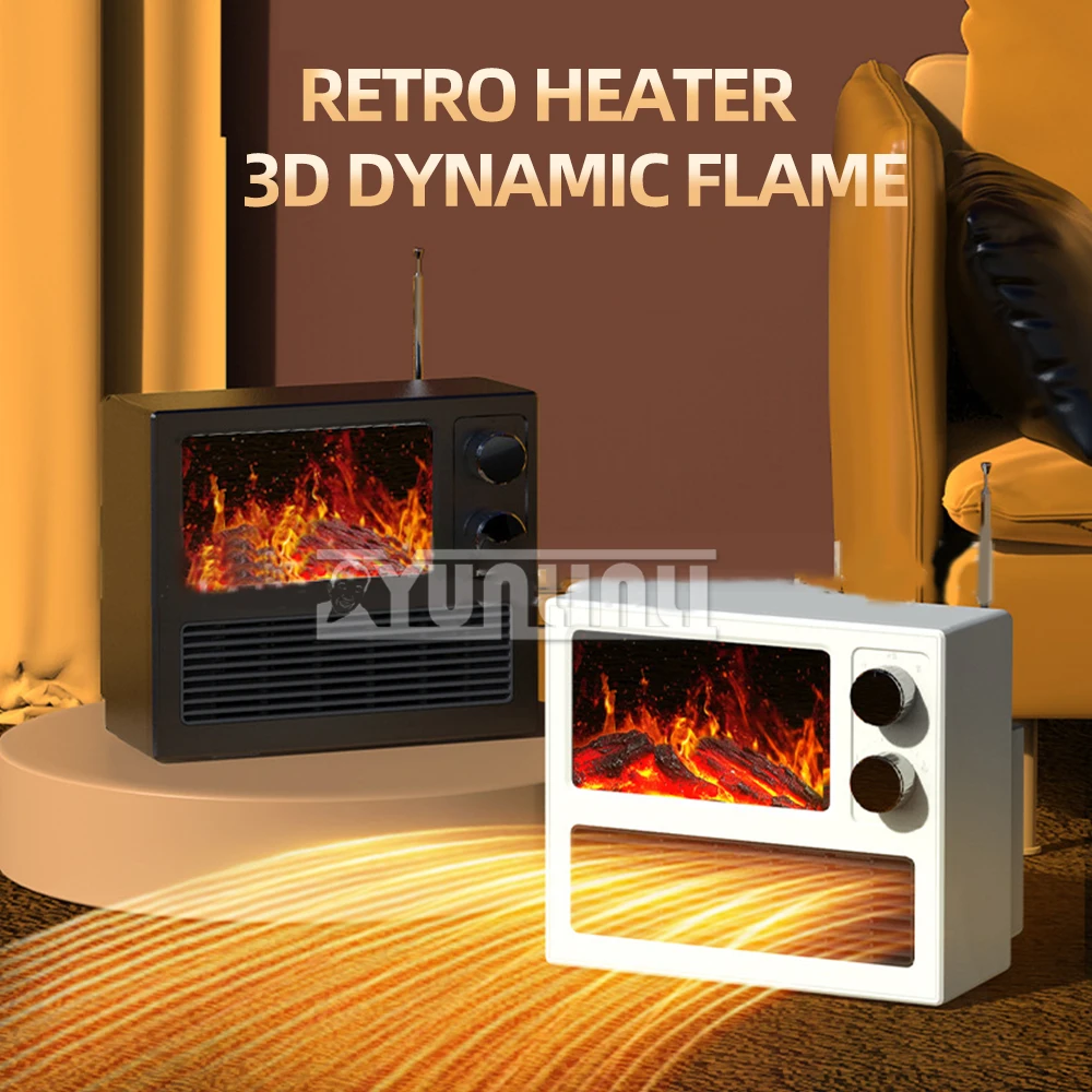 1000W Portable Flame Heater 3D Dynamic Flame Electric Fireplace Heater Potable Desktop Heater Fan