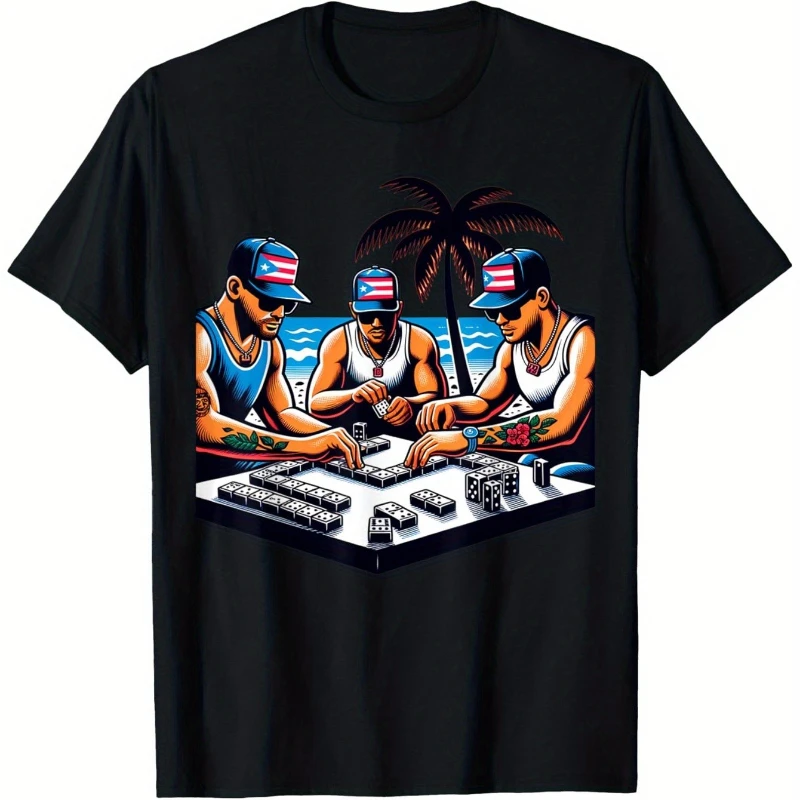 

Puerto Ricans Playing Dominoes by The Beach Fathers Day Gift T-Shirt Mens Clothes Mens T Shirts Pure Cotton S-5XL