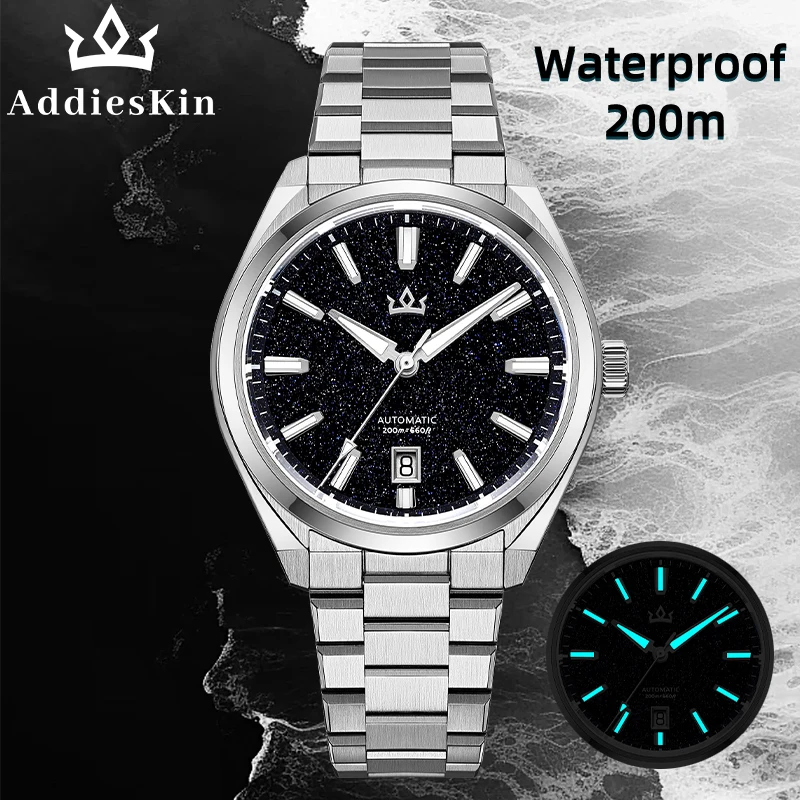 AddiesKin K010 Men's Automatic Mechanical Watch Miyota 9015 Blue Goldstone Dial Sapphire Crystal 40mm 200M Water Resistant BGW9