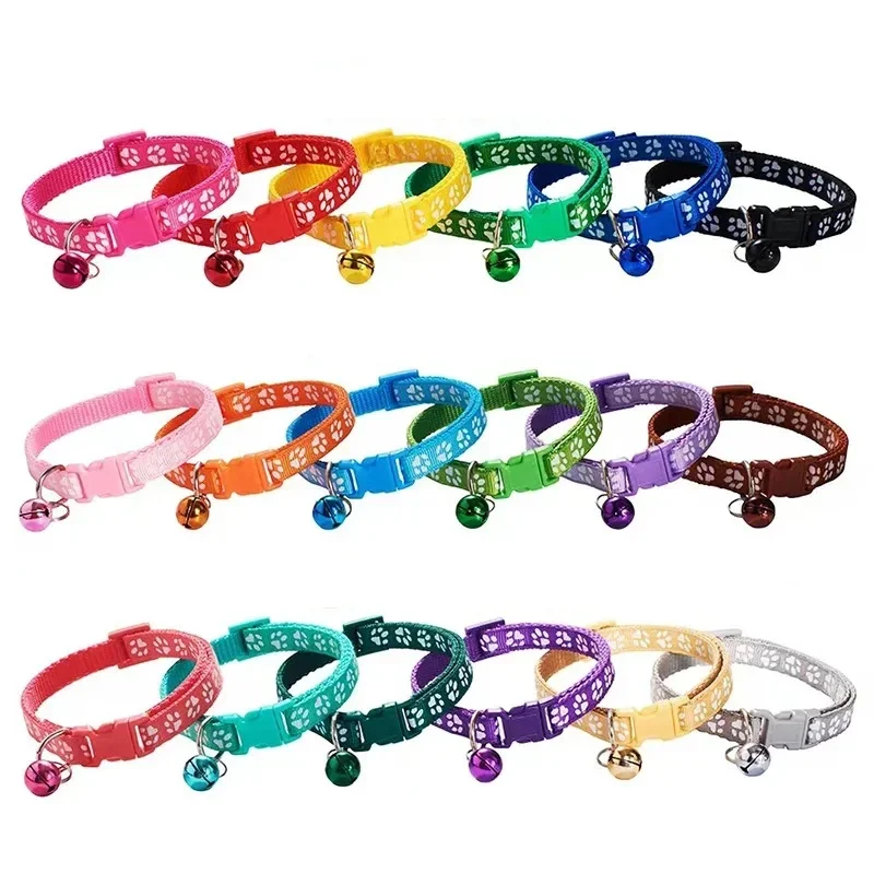 1/6/18 pièces collier pour animaux de compagnie avec empreintes de cloche coloré chien, chien, chat accessoires collier pour chat réglable cloche anneau collier pour animaux de compagnie