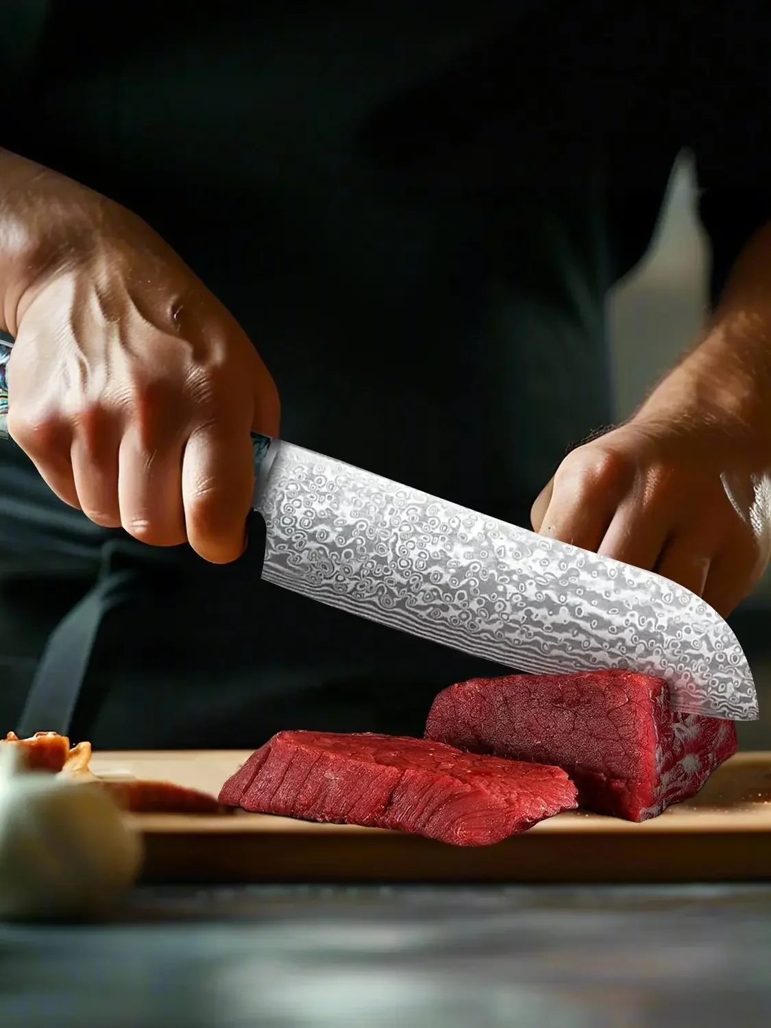 SAEIV  Damast Santoku Messer VG10 Kochmesser 67 Lagen Damaststahl 18cm Klinge Ergonomischer Rutschfester Abalone Muschel Griff Küchenmesser Fleischmesser Ausbeinmesser Geeignet für Haushalt Und