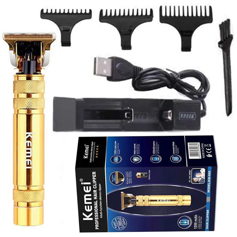 Kemei Professional Metal Rechargeable Edging Hair Trimmer Vintage T9 Men Electric Beard Finishing Outlining Hair Clipper Lighter