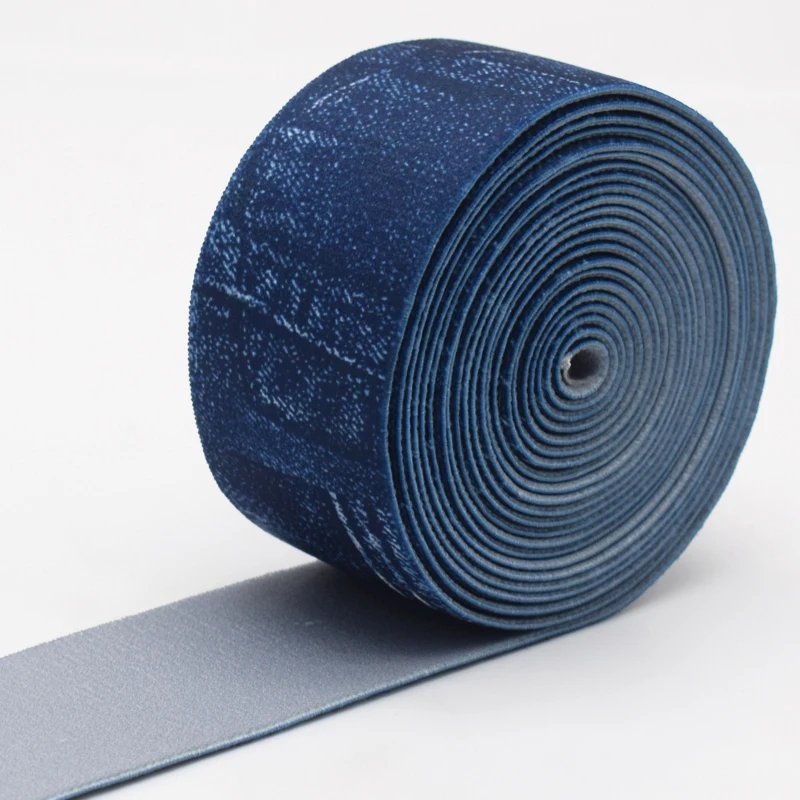 Custom Denim Pattern Heat Transfer Printed Elastic Band Personalized Stretch Webbing Tape for Jeans Apparel Waistbands Clothing