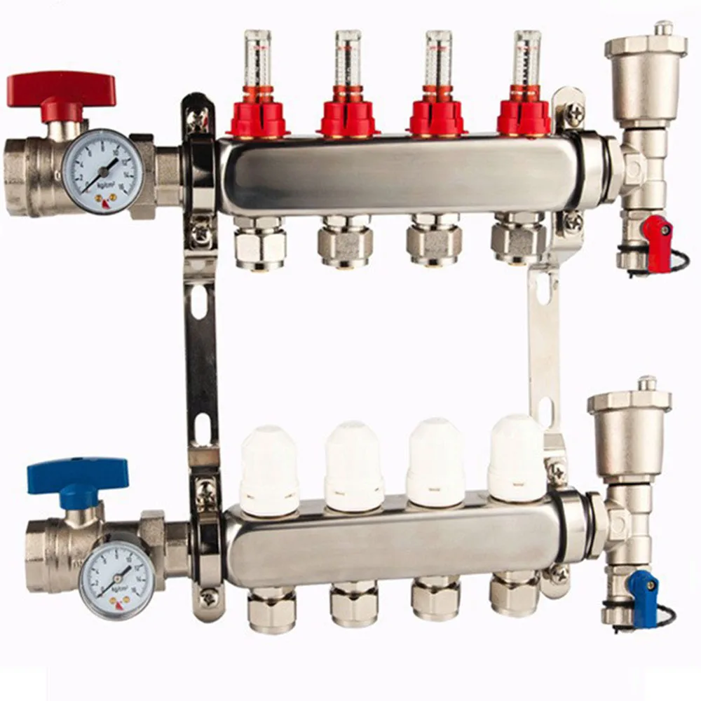 SS304 floor heating manifold with flow meters water heated floors with a pump 6 7 outlets water collector fittings 16x2.0 DN25