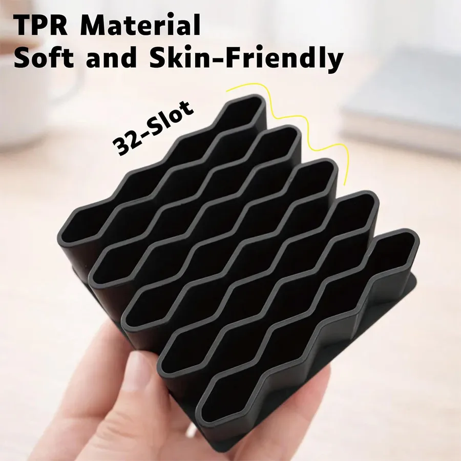 1/4 Pcs Multifunctional Wave Desk Organizer with 32 Slots, Flexible TPR, for Makeup Brushes Pencils Markers Ointment Tubes,