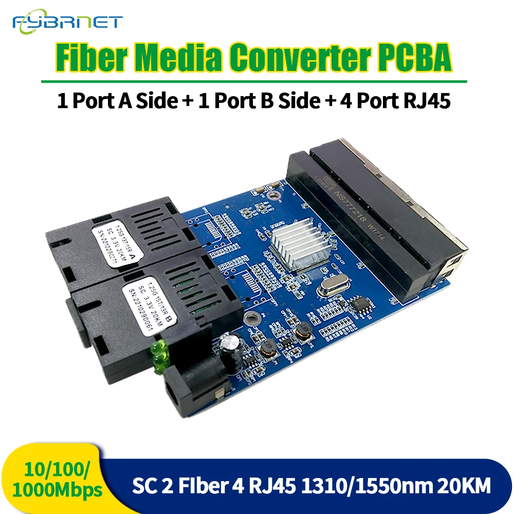 

2F4E placa metro Single Mode 4 RJ45 and 2 SC fiber Port Gigabit Fiber Switch 1.25G PCBA Board 4RJ45 UTP 2 SC Ethernet PCBA board