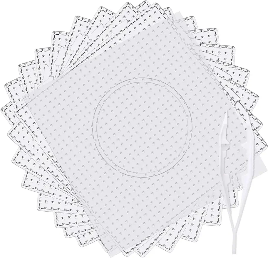 9 pièces 5mm grandes perles fusibles carrées panneaux perforés panneaux de perles en plastique avec papier à repasser, pincettes à perles pour enfants perles artisanales