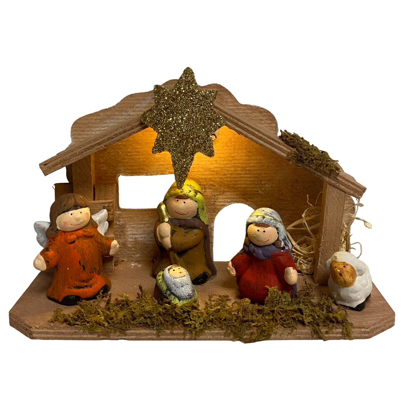 Portal Nacimiento Infantil Nature con 1 Luz de LED Pesebre Belen Figuras Decoracion Navidad 22x15 cm