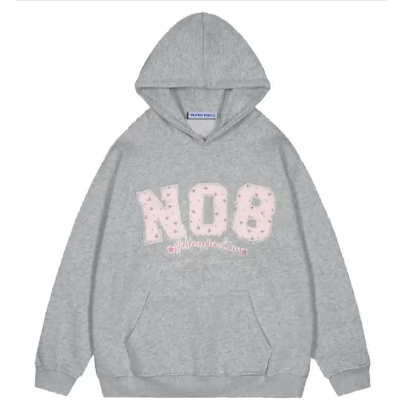 Aelfric Eden レディース オーバーサイズ グラフィック パーカー Y2k 花刺繍 ナンバープリント プルオーバー フード付きスウェットシャツ ユニセックス