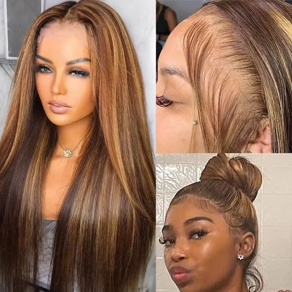 

Highlight 4/27 Straight 13x6 HD Lace Front Wigs Human Hair Preplucked 360 Full Lace Wig Honey Blonde Colored Brazilian For Women