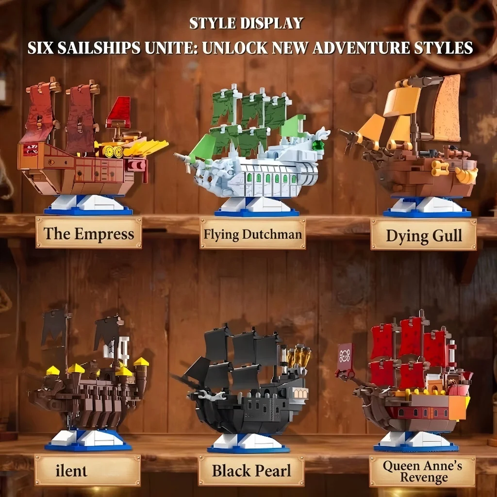DIY Mini Pirate Ship Model Building Blocks MOC Creative Black Pearl Bricks Assembly Boat Construction Toy Kids Birthday Gift