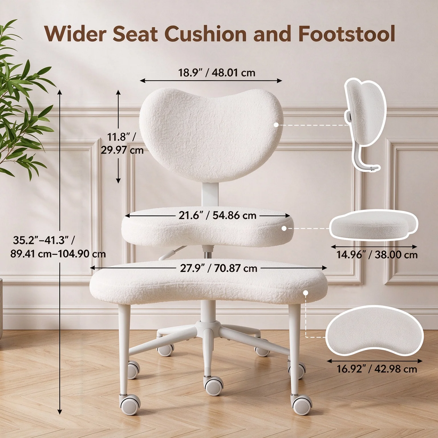 Meditation Office Chair, Cross Legged Desk Chair with Adjustable Footstool, Modern Criss Cross Task Stool with Lumbar Support for Home Office