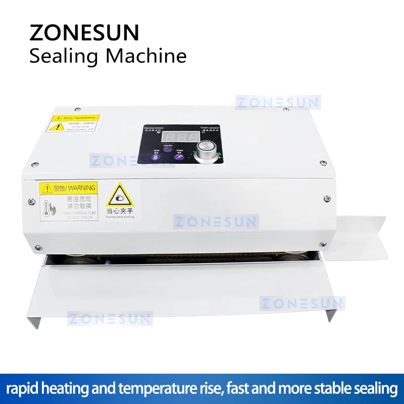 ZONESUN Continuous Band Sealer Bag Sealing Machine Aluminum Foil Plastic Film PE Coated Paper Food Packaging ZS-GLF100