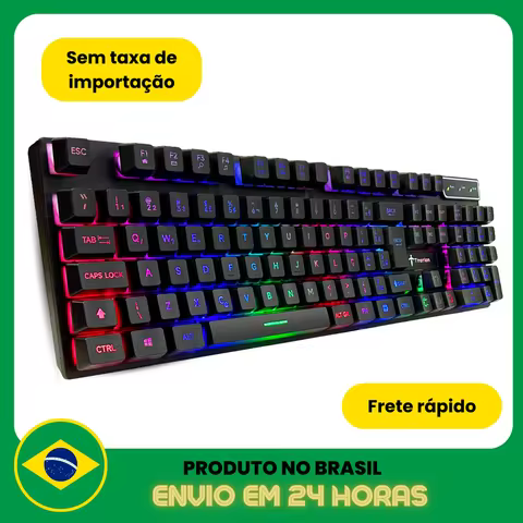 Teclado Gamer Semi Mecânico 100% com Fio Preto Abnt2 Usb Rgb Computador Videogame - Titorion TE001