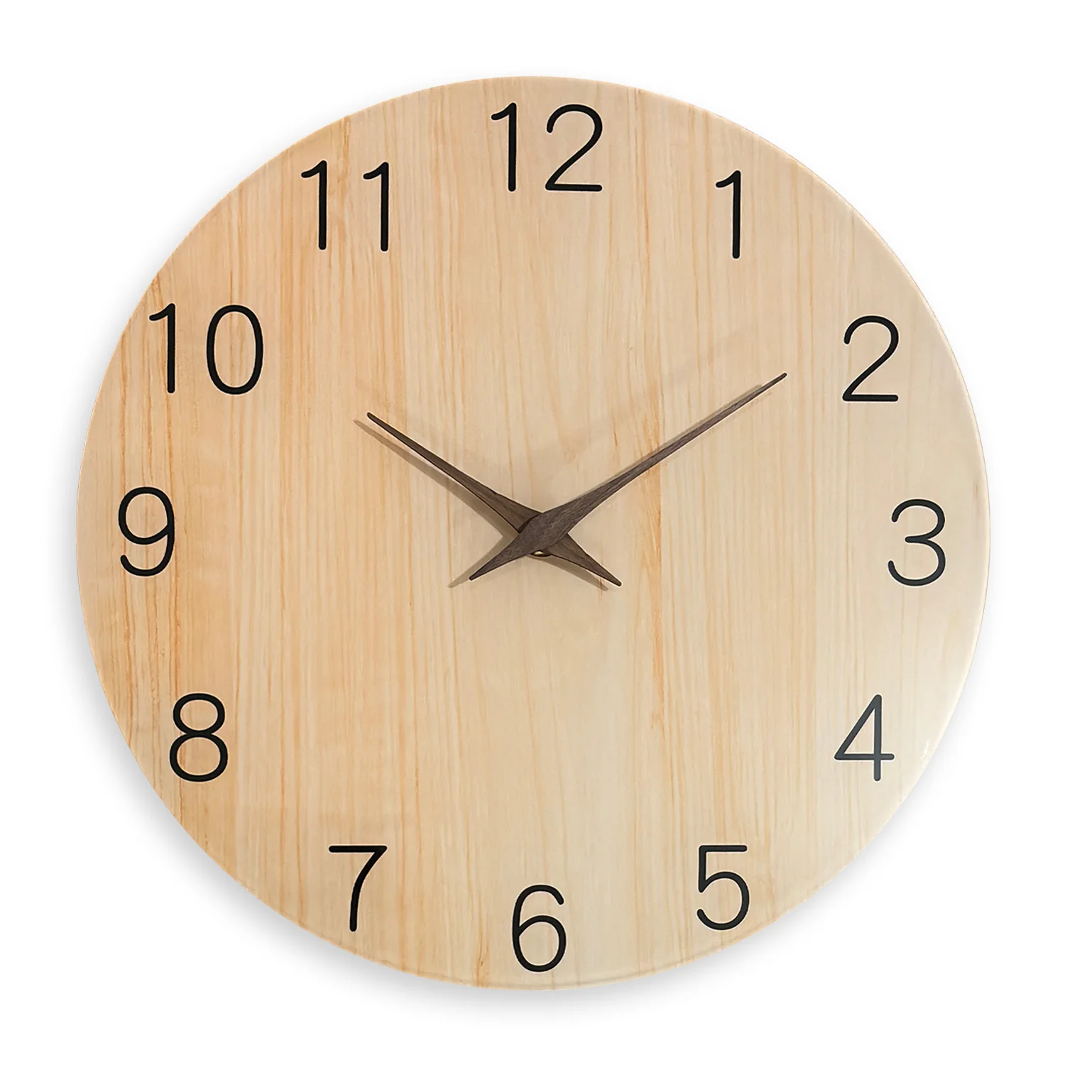 1pc 12-16 Zoll Wanduhr aus gehärtetem Glas, helles Holzmaserung muster mit Massivholz zeigern Design Wanduhr, Home Mute Wanduhr