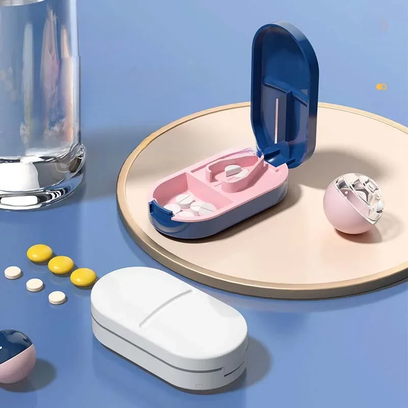 Coupe-pilule avec boîte de rangement Invisible, Portable 2 en 1, Mini comprimé de médicaments, séparateur anti-poussière, organisateur, broyeur, boîte à pilules