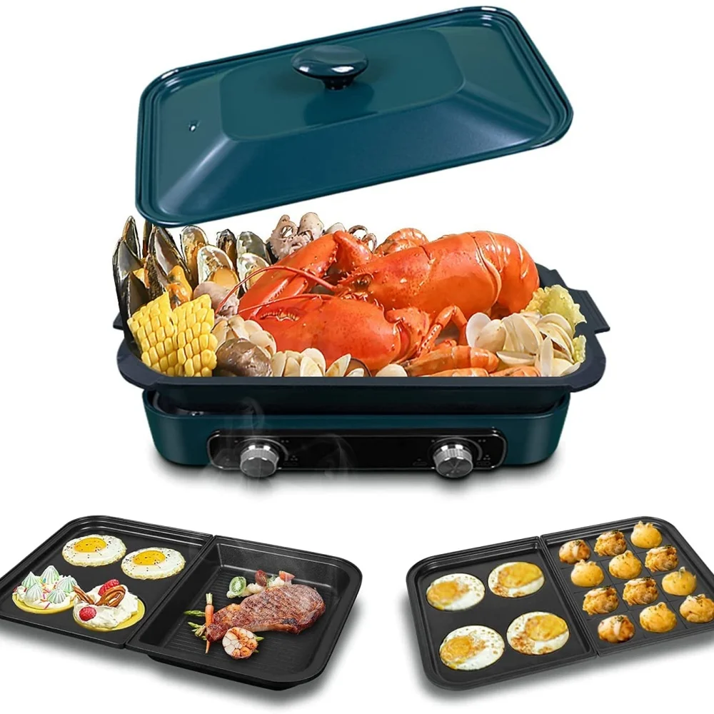 This multi-functional cooking pot has two compartments, one for frying and one for hot pot. It's a non-stick, compact, all-in-on