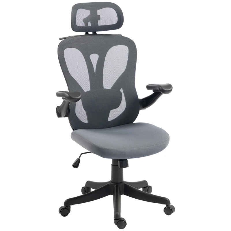 Chaise de Bureau Ergonomique en Maille, Fauteuil Pivotant avec Accoudoirs 3D Réglables et Appui-Tête 2D, Siège Respirant à Hauteur Ajustable pour Bureau et Maison - Gris
