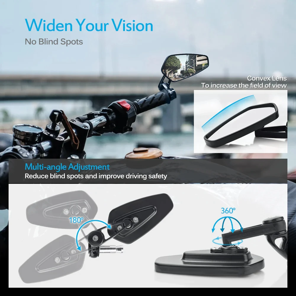7/8" 22mm Motorcycle Handlebar End Mirror For Harley Yamaha Kawasaki Honda Suzuki HandleBar Rear View Side Mirror  7/8" 22mm image 6