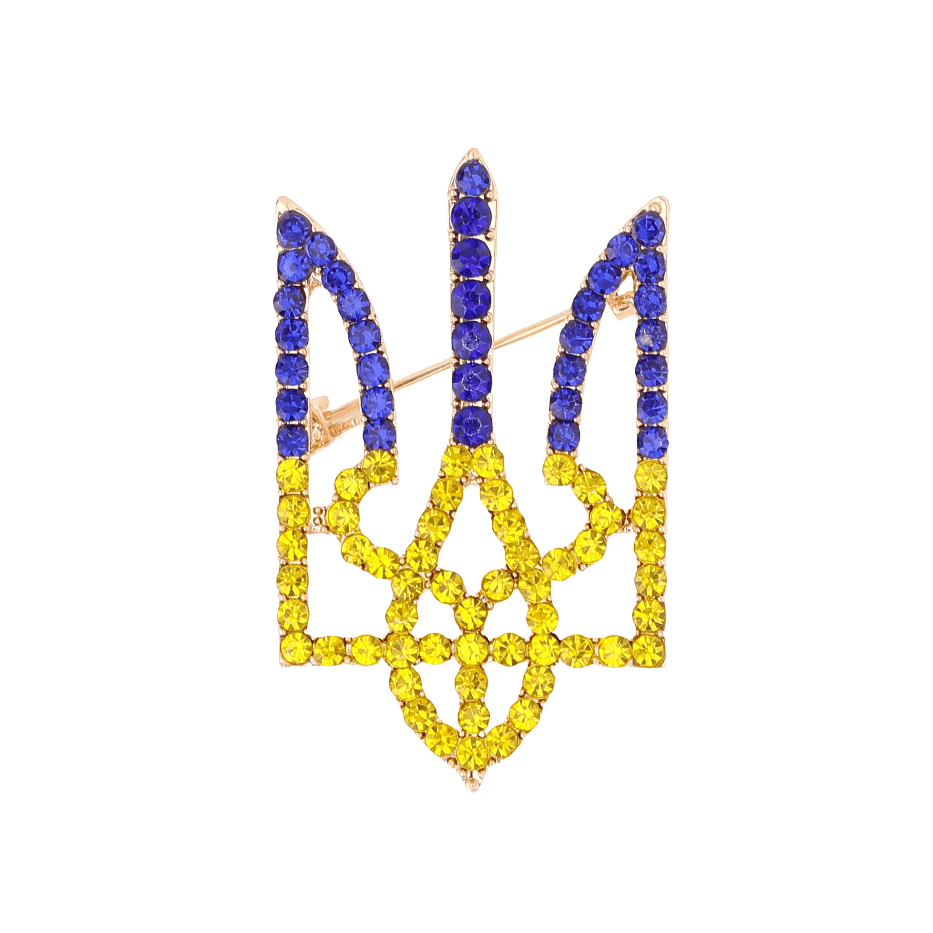 Брошь ЖЕнская Ukraine Nationales Emblem Abzeichen Funkelnder Strass Dreizack Brosche Luxusschmuck