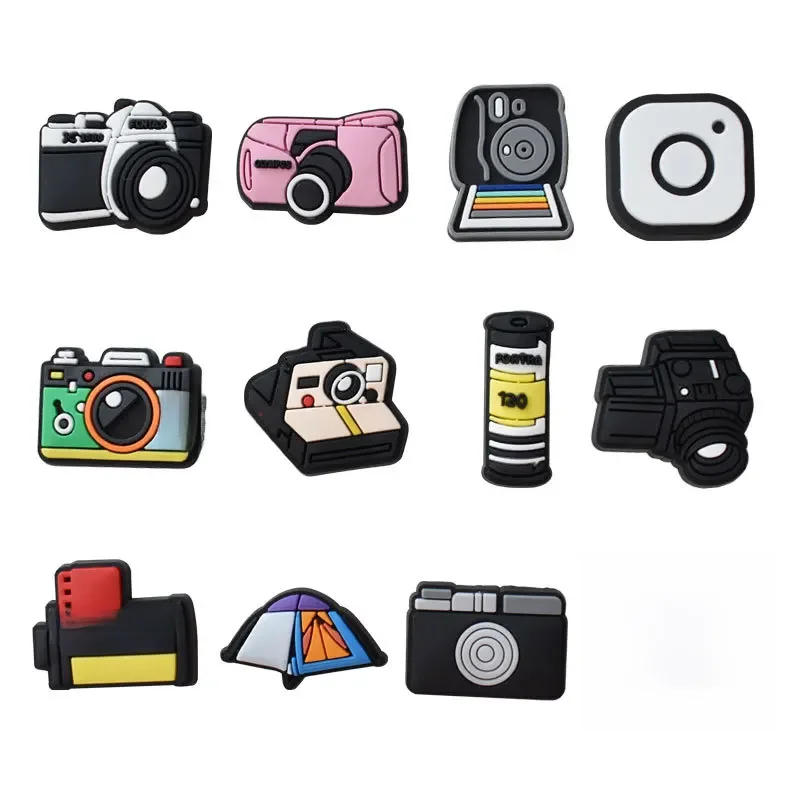 Breloques de chaussures d'appareil photo pour Crocs, sabots pour femmes, épingles pour hommes, badges pour enfants, jeans pour garçons, décorations pour filles, accessoires de chaussures