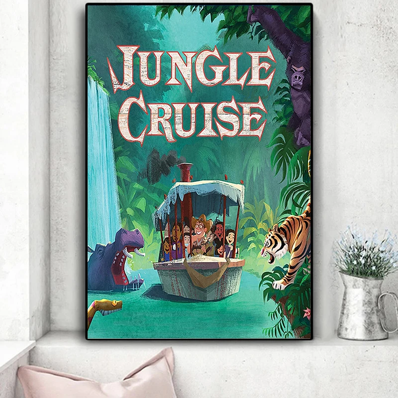 Disney Back Side of Water Skipper Boat Hippo Tiger Snake Canvas Painting Wall Art Disneyland Jungle Cruise Attraction Poster