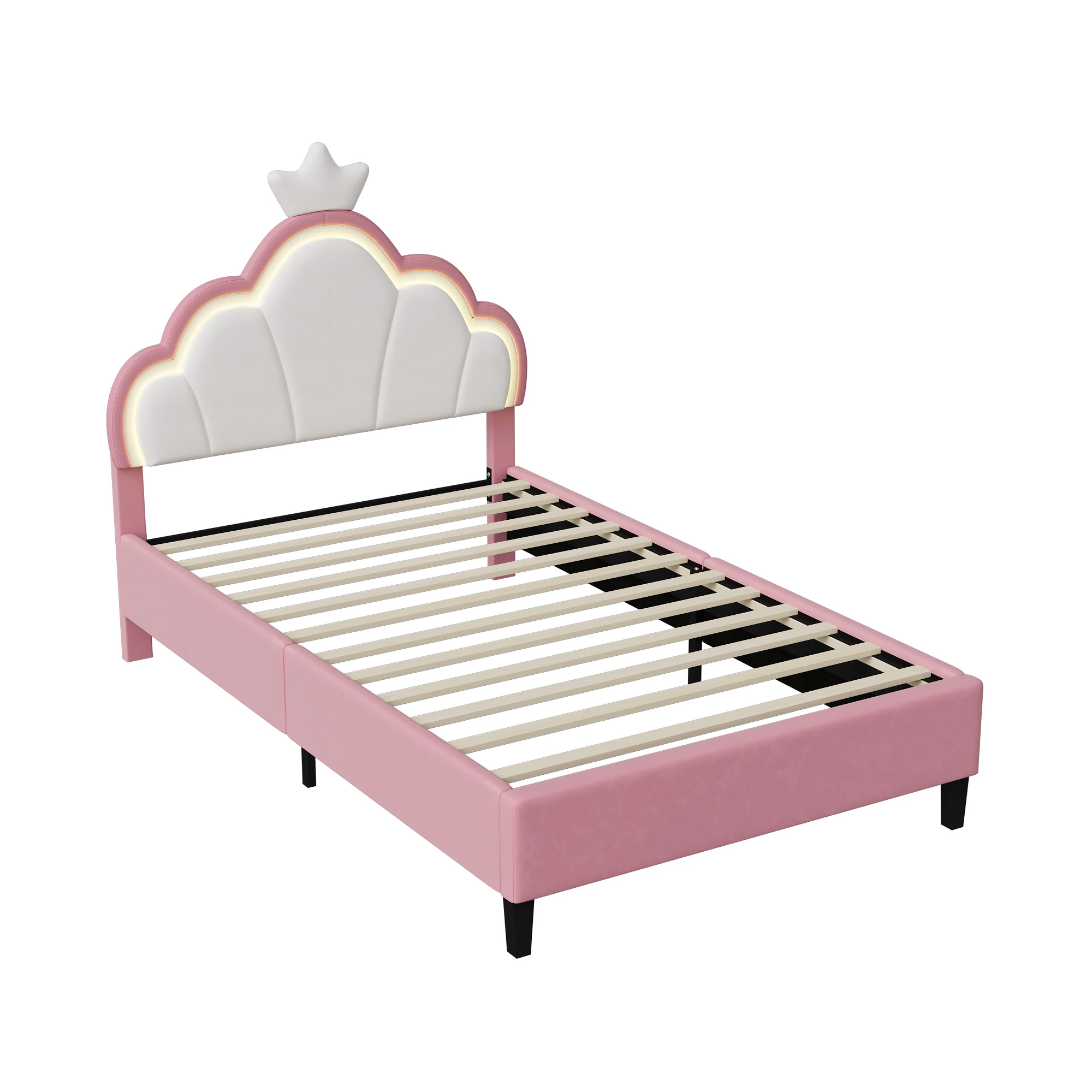Kinderbett 90 x 200 cm, Polsterbett Einzelbett mit verstellbarem Kopfteil und Lattenrost, Mädchenbett Samt, Jugendbett Prinzessinnenbett, Kinderzimmer Bettgestell, weich gepolstert, modern bequem, für