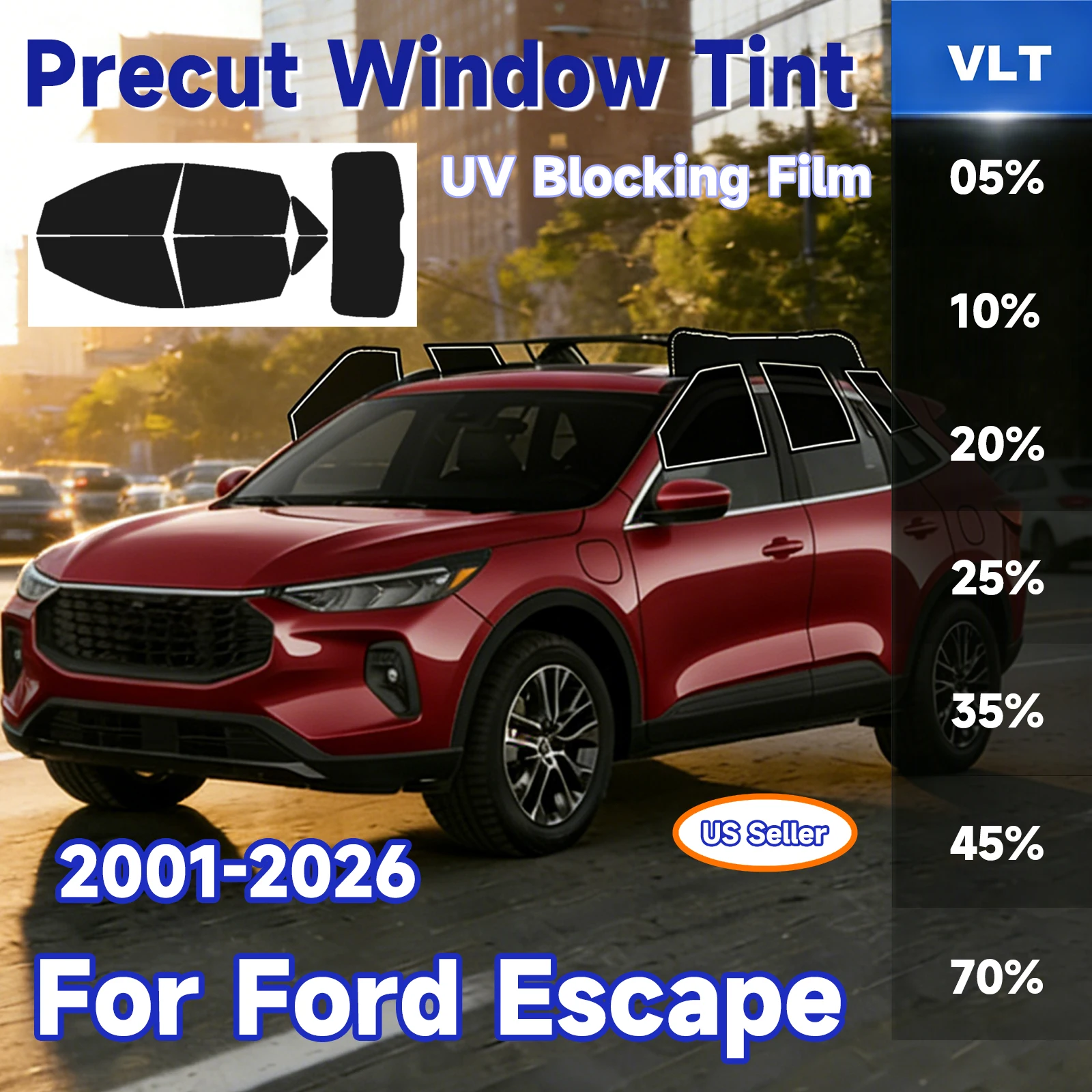 

Precut Windows Tint Film Sun Blocking Protection Privacy Anti Shatter Glass 2Ply Film Tint Shade Kit for Ford Escape 2001-2026