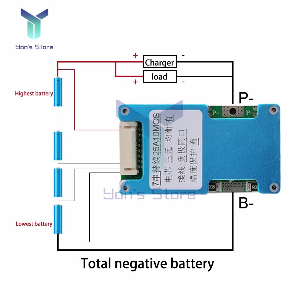 BMS PCB 7S 24V 15A 20A 25A li-ion Lmo ثلاثي الليثيوم 18650 بطارية شحن لوح حماية التوازن وحماية درجة الحرارة NTC