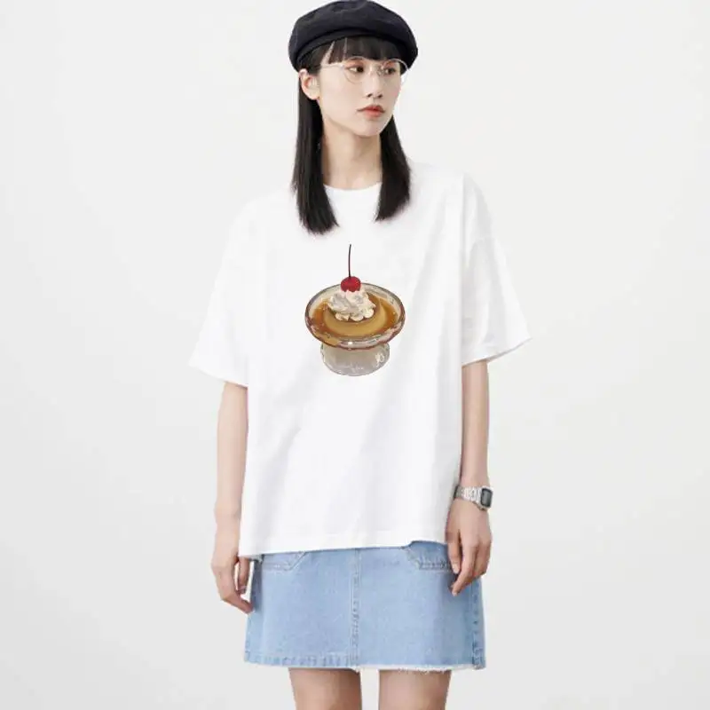 Top Creamtopy Caramel Pudding Tee Wobbly Japanese Purin Design Kawaii Dessert Lover Gift Ultra-Soft Cotton Women Clothes Girls