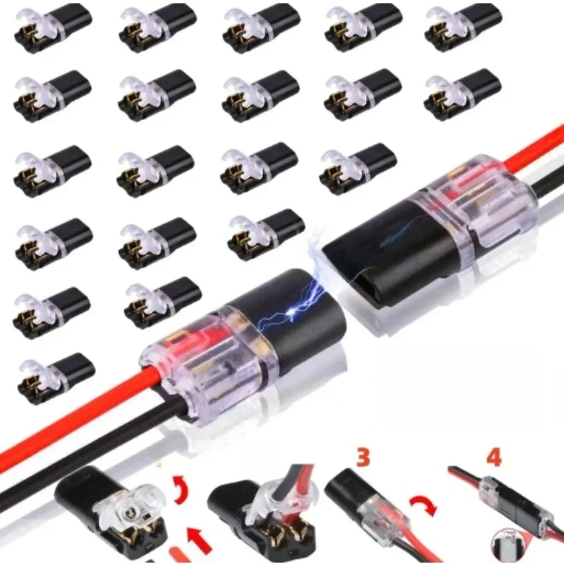 50/1 Stück Doppeldraht-Steckverbinder mit verriegelbarer Schnalle, steckbarer LED-Drahtverbinder, 2-polig, 2-Wege, universeller kompakter Draht