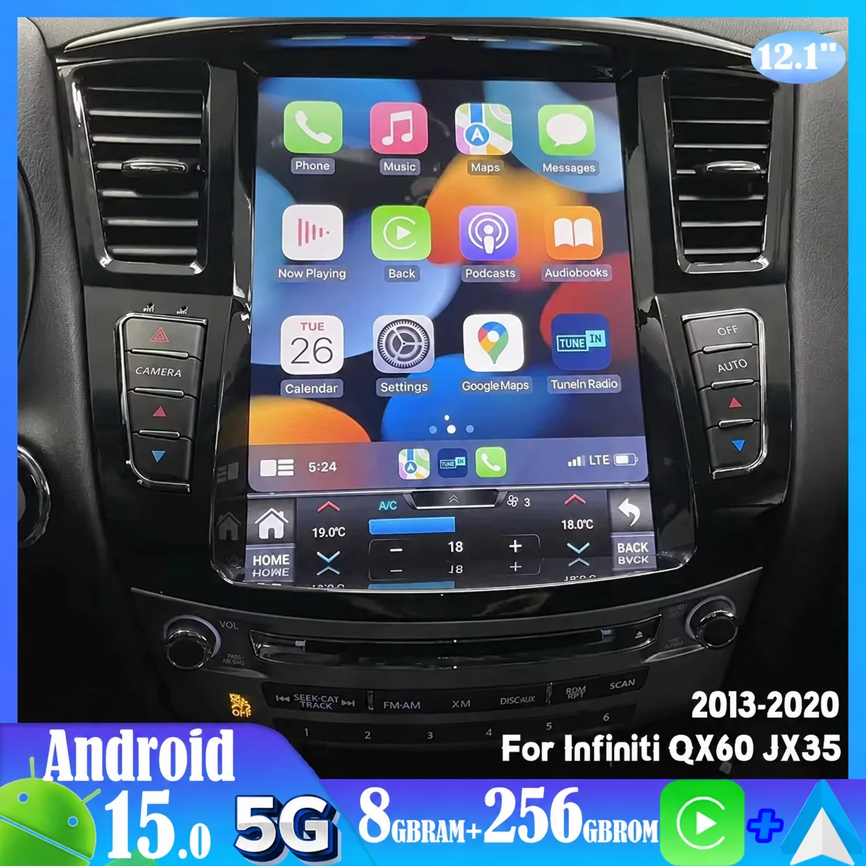 Android 15 For Infiniti QX60 JX35 2013-2020 Car Radio Automotive Multimedia Tesla Screen Car Play Auto Bluetooth GPS 4G WIFI DSP