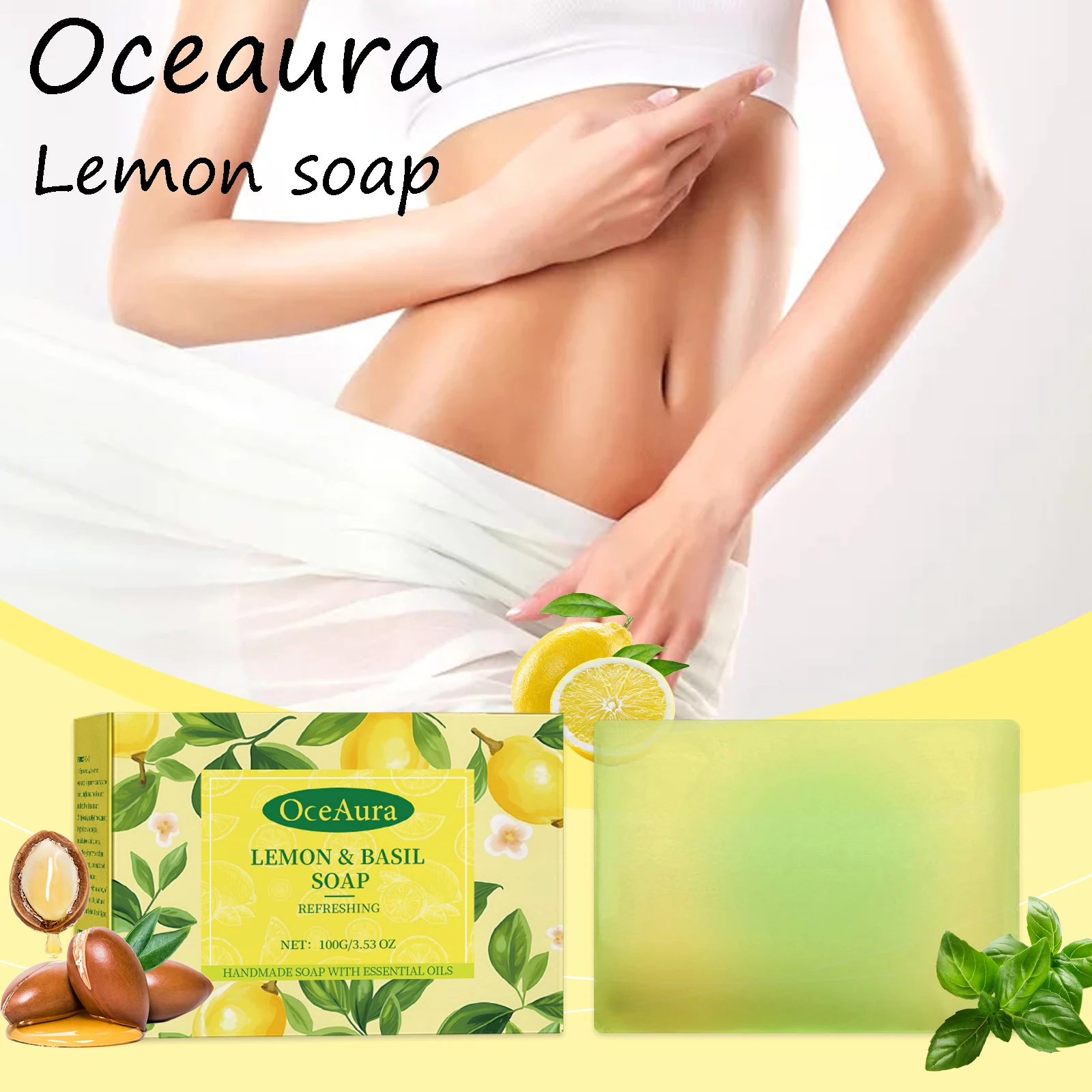 

Oceaura Lemon Body Soap Refreshing Body Gentle Cleaning Dirts Oil Control Moisturizing Reduce Dryness Smoothing Mild Body Soap