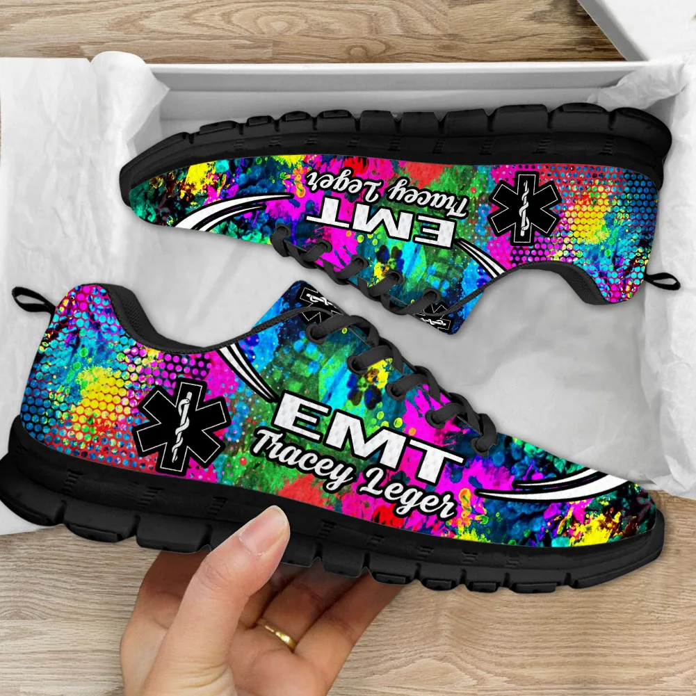 INSTANTARTS Paramedic EMT EMS Tie Dye Pattern Casual Snekaers for Women Wear-Resistant Flat Shoes Ladies Non-Slip Sport Zapatos