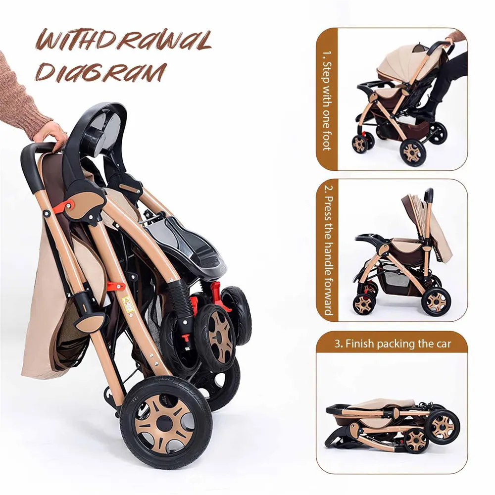 Baby Stroller Lightweight Can Sit Lie Down Multifunctional Two-way Baby Stroller One Click Folding and Travel Strolling Tool