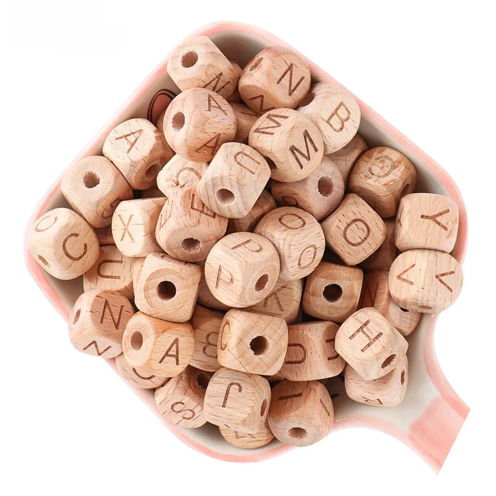 Perles en bois de hêtre de 10/20/30/50 pièces, 10mm 12mm, perles alphabétiques en bois naturel écologiques pour la fabrication de bracelets, colliers et bijoux
