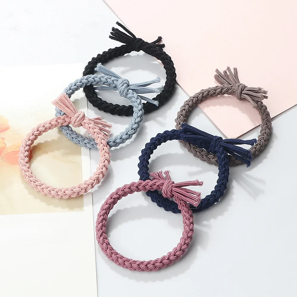 6 sztuk/zestaw Solid Color Twist gumka podstawowe proste opaska elastyczna dla grube włosy dziewczyna kobiety akcesoria do włosów Scrunchie Holder — zdjęcie 2