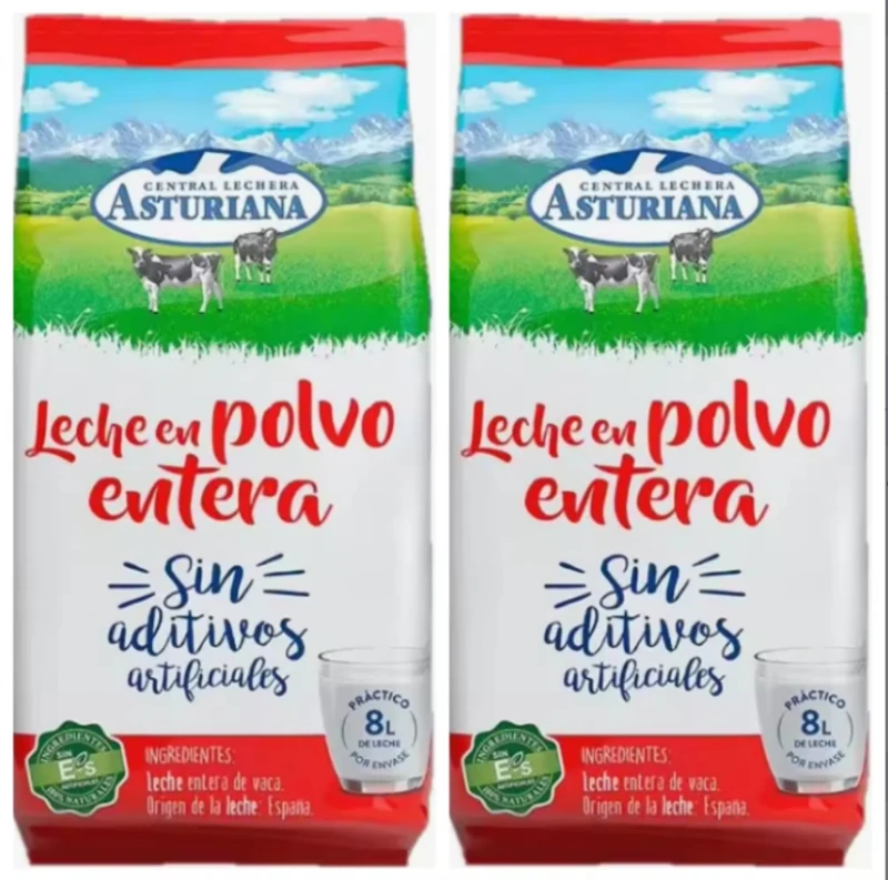 ASTURIANA Leche en polvo entera estuche 1kg  Central Lechera Asturiana-PACK de 2 bolsa TOTAL 2 KG