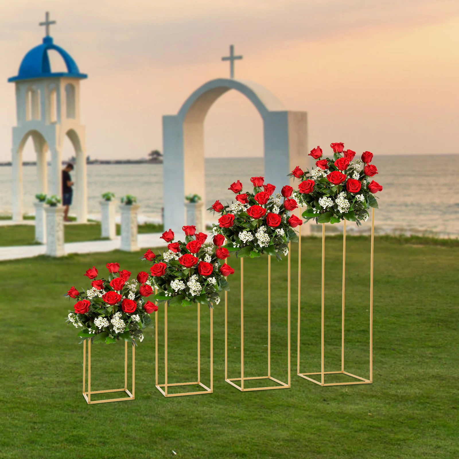 

Набор из 4 золотых металлических подставок для цветов, прямоугольные, для самостоятельного оформления свадебных и праздничных столов, мероприятий, церемоний