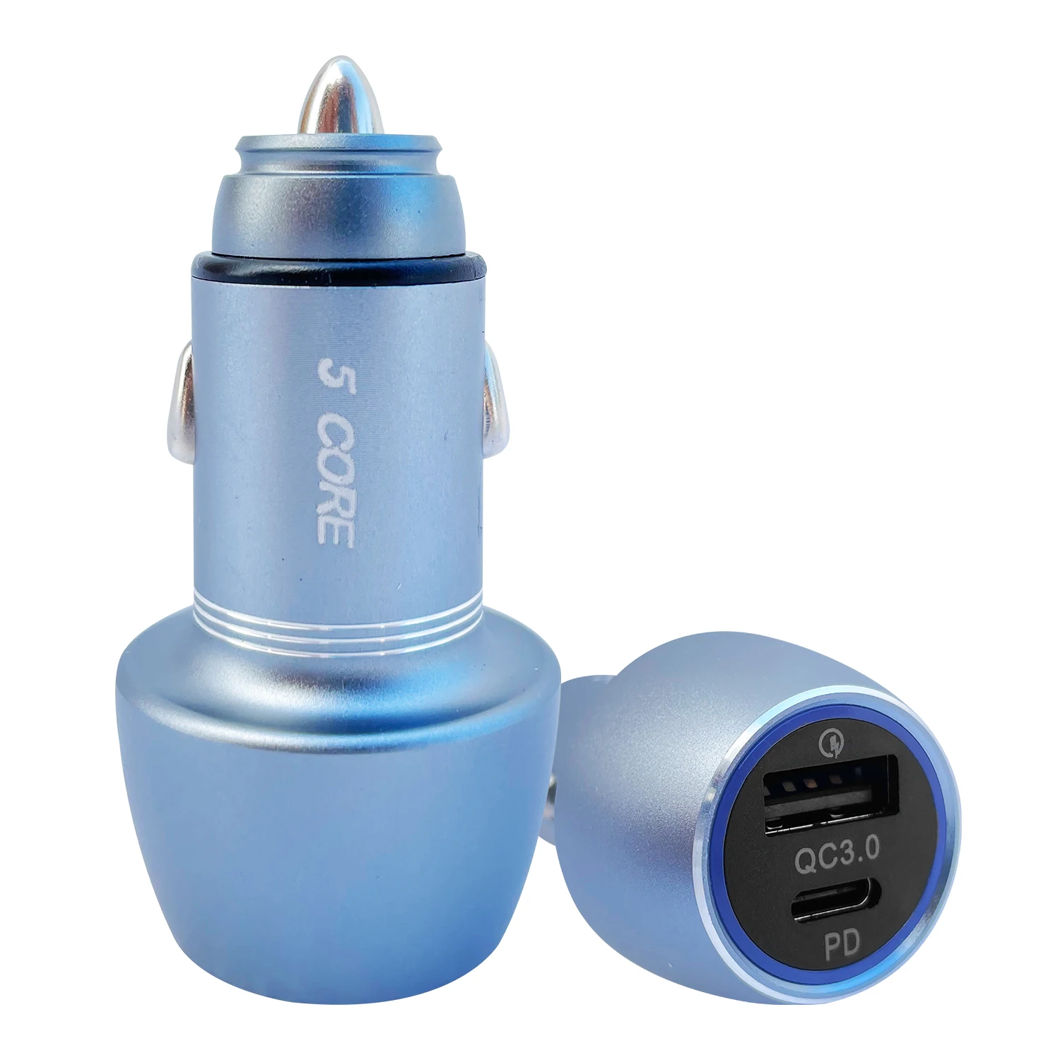

5 Core USB Car Charger Cigarette Lighter Adapter 1 USB 1 Type C Port QC 3.0 36W Fast Charging CDKC12 1Pc