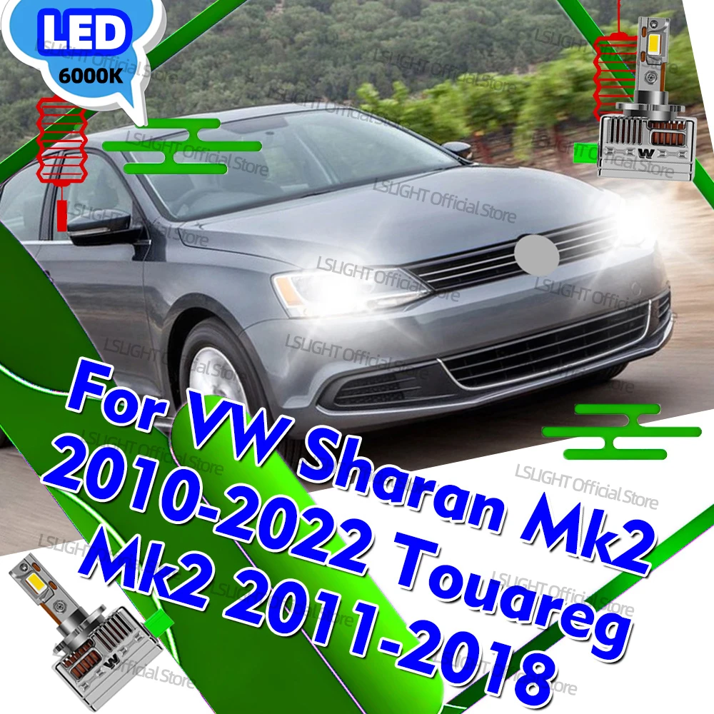 2x Auto Front Headlights D3S D3R Lamps 30000LM 6000K For VW Sharan Mk2 2010-2022 Touareg Mk2 2011-2018 2017 2016 2015 2014 2013