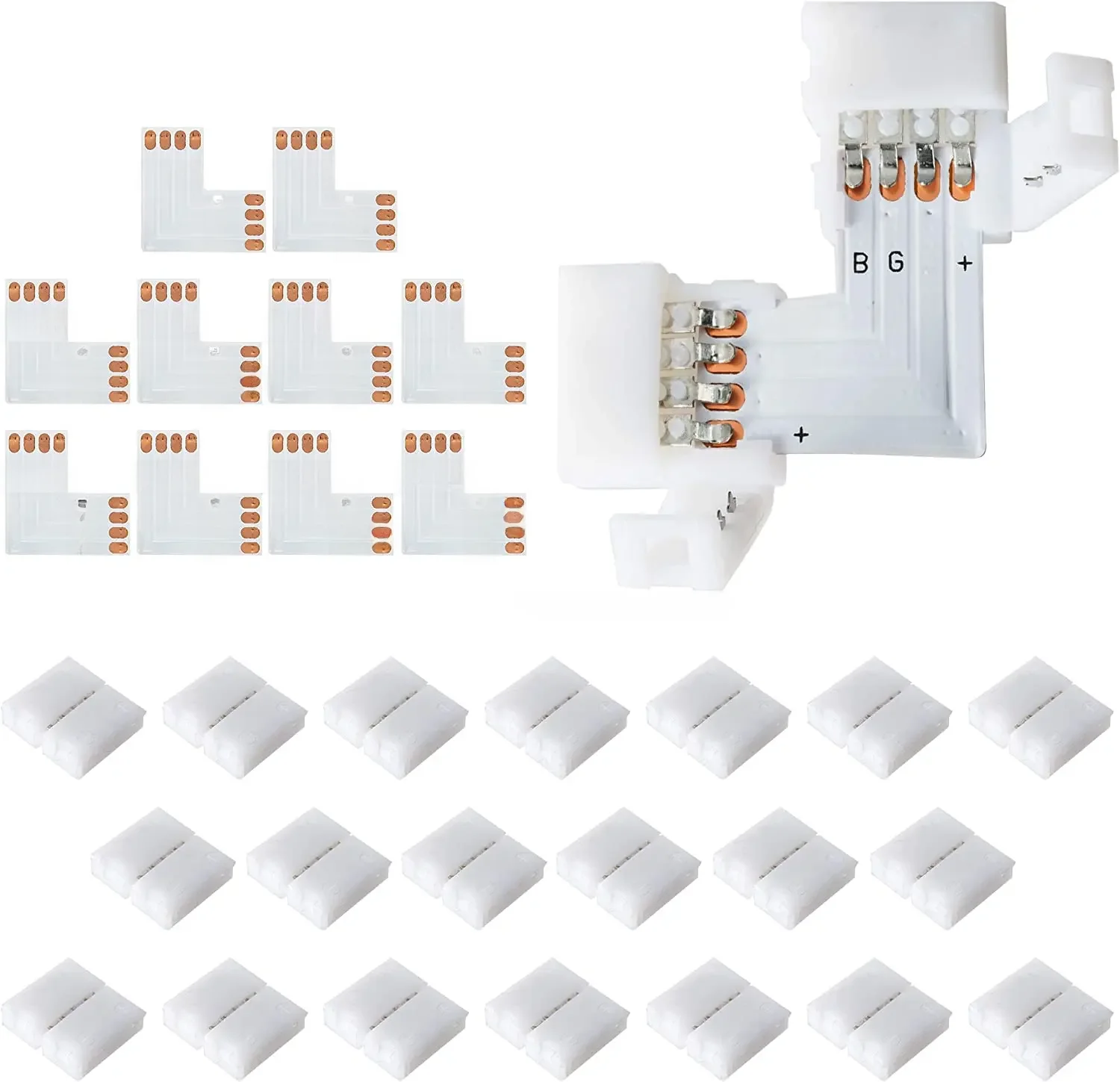 4-pinowe złącza LED w kształcie litery L 10mm szerokokątne złącza narożne bezlutowniczy adapter terminal do 3528/5050 SMD RGB — zdjęcie 2