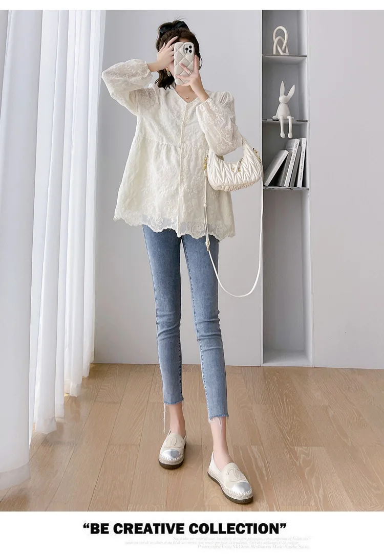 Maternity Clothes Long Sleeve Nursing Blouse Shirt Spring Autumn Casual Pregnant Women V-Neck Blouse Shirt Top Dress Vestido