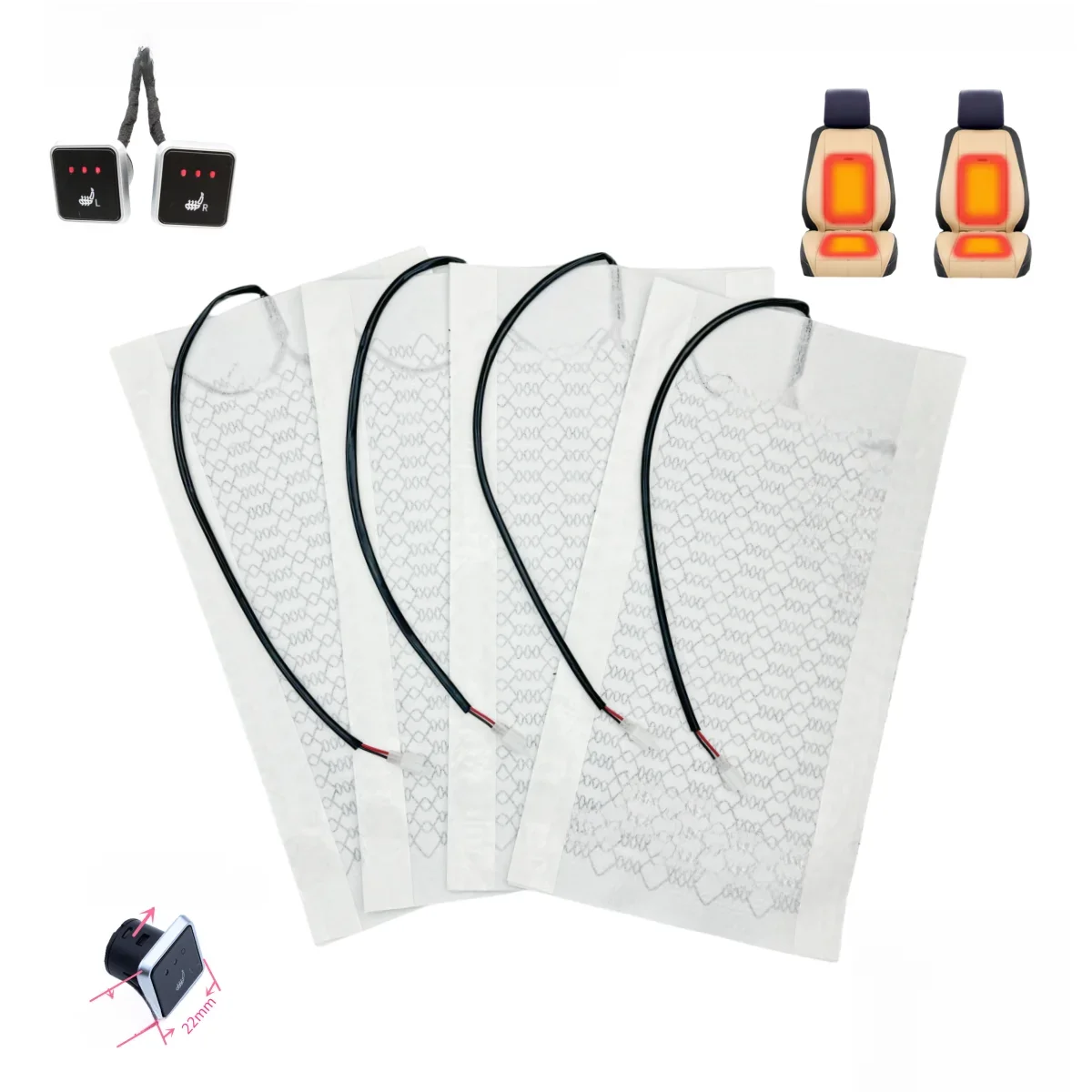 Car Seat Heater Universal 12V Carbon Fiber Heat Pads 3 Levels Dual Square Control Switch With Harness As Winter Warmer Cover