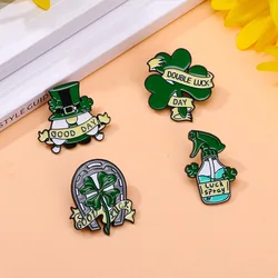 Cute Cartoon Luck Four Leaf Clover Enamel Brooch St. Patrick's Day Green Elves Lapel Pin Badge Backpack Clothing Hat Accessories